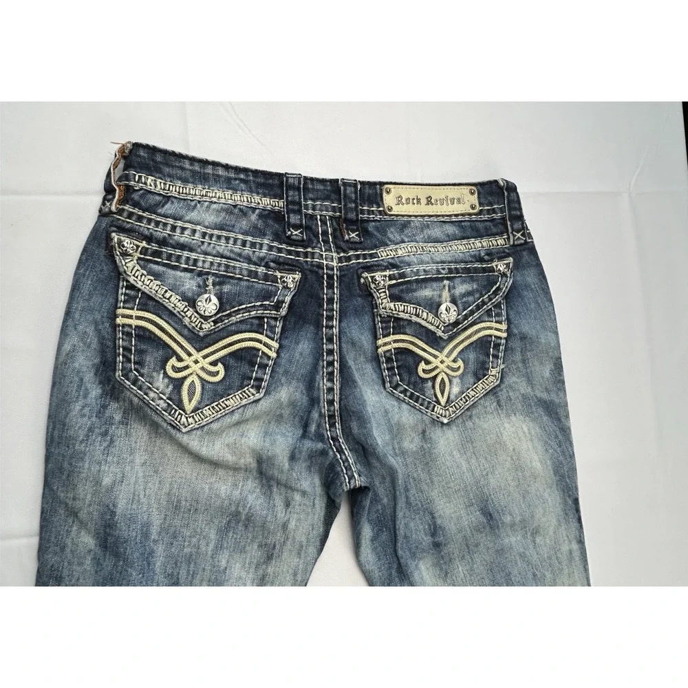 Rock Revival Elaina Bootcut‎ Jeans Size 28 Y2K Distressed Thick Stitch Flap